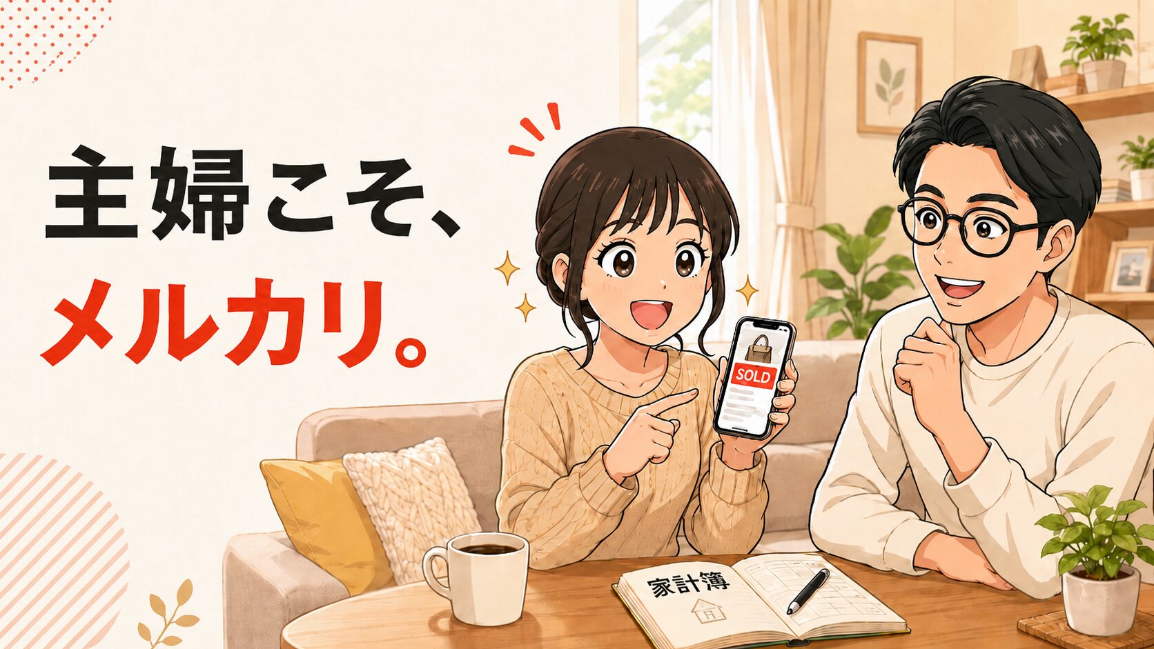 メルカリで主婦が家計改善するイラスト